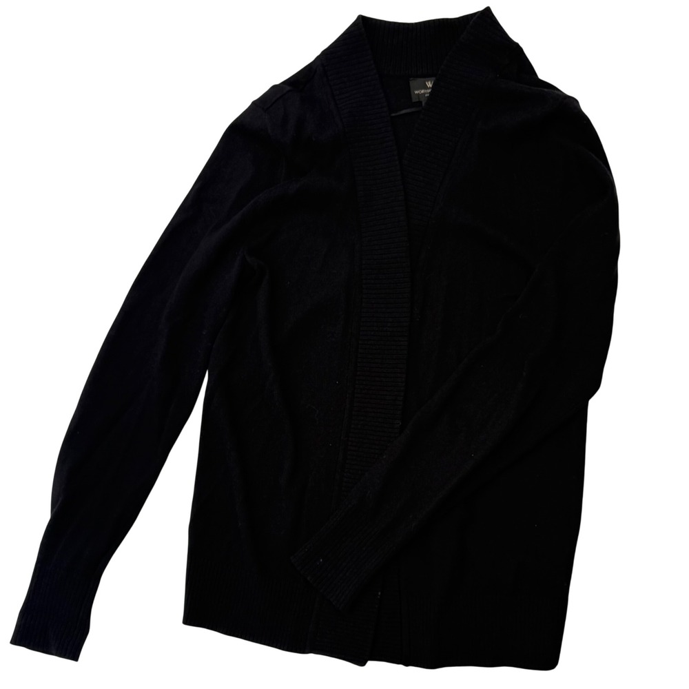 Worthington Petite Black Cardigan Sweater Open Front Knit PS casual comfort